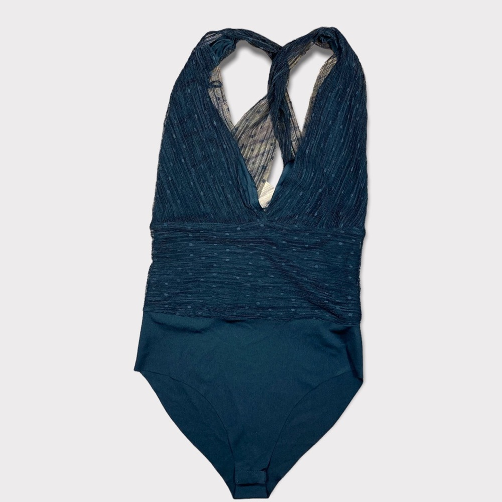 Zara Black Polkadot Lace Body Suit Leotard Small NWT